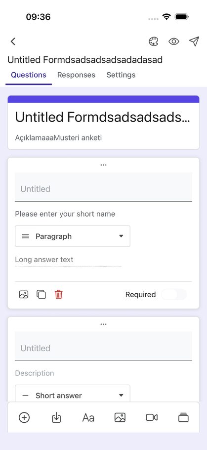 Form Editor editing the questions of a Google Form